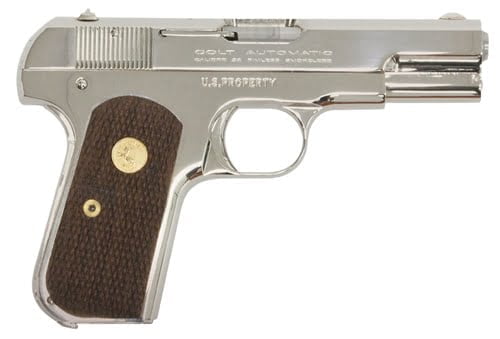 Colt 1903 Pocket Hammerless. A classic handgun in 32 ACP that still gets reissued on occasion. It is also one of the guns of John Wick 3.