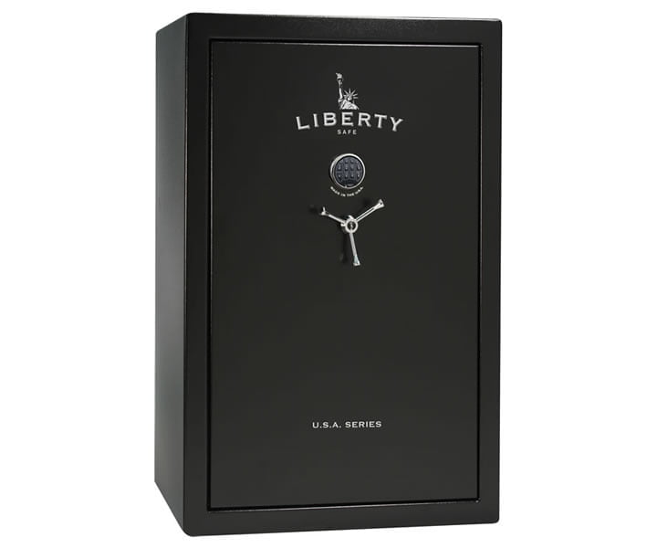 Liberty 48 Gun Safe. Fire resistant to 1,400C, 12 gauge steel and it's a safe with electronic keypad access. Buy yours today.