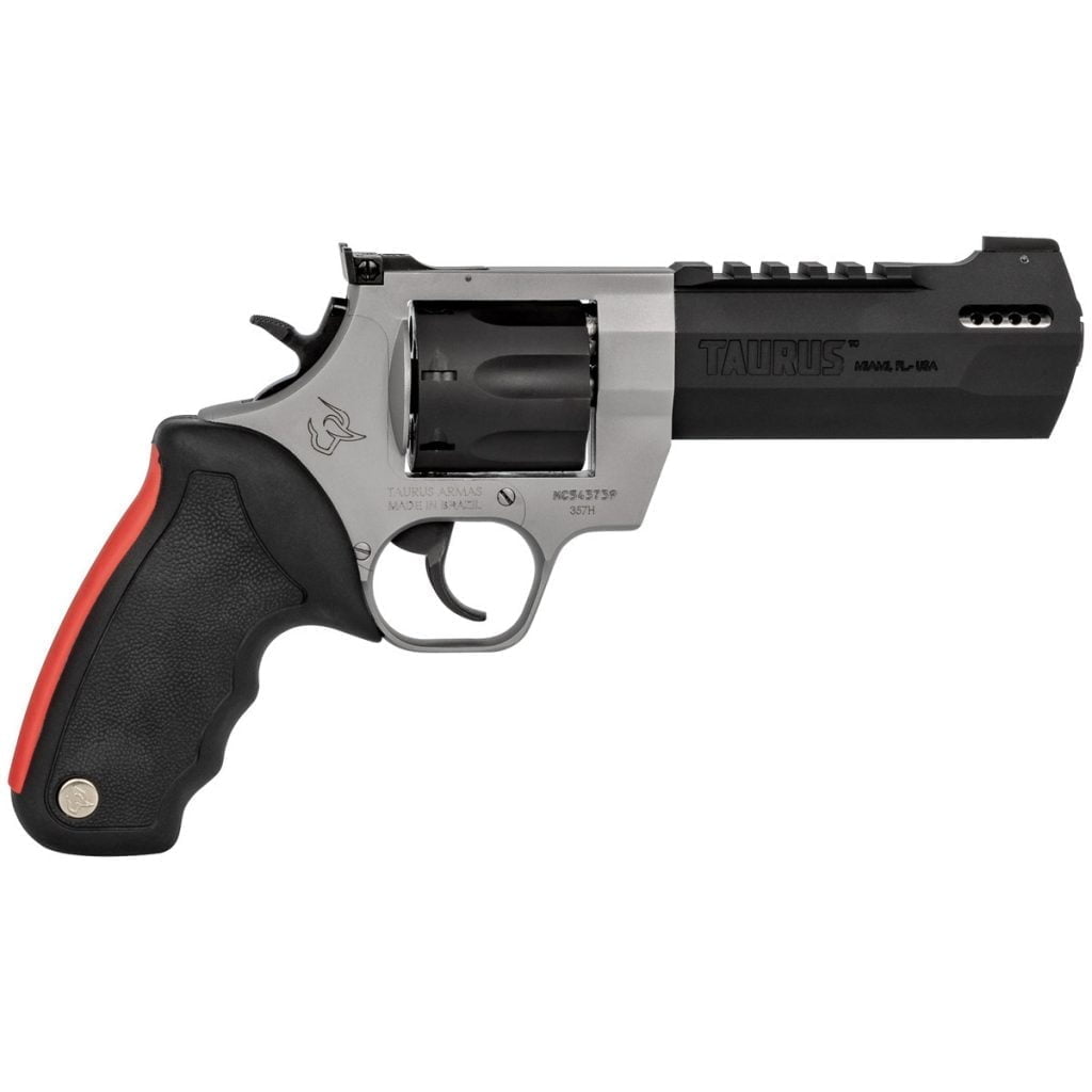 Taurus Raging Hunter. This brushed stainless and matte black wheel gun might be the best 357 revolver in 2023.