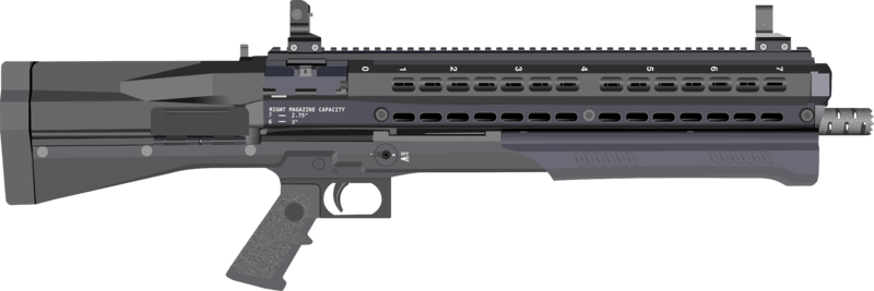 The UTAS UTS-9 is a beefed up bullpup with twin tube magazines and 9 shells between reloads. 