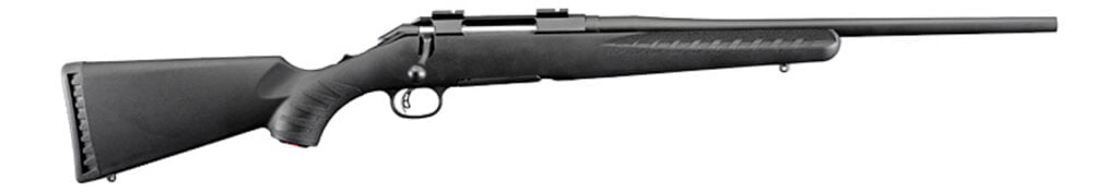 Ruger American chambered in 7mm-08 Remington. Massive power, but short range. Take big game if you want to get close.