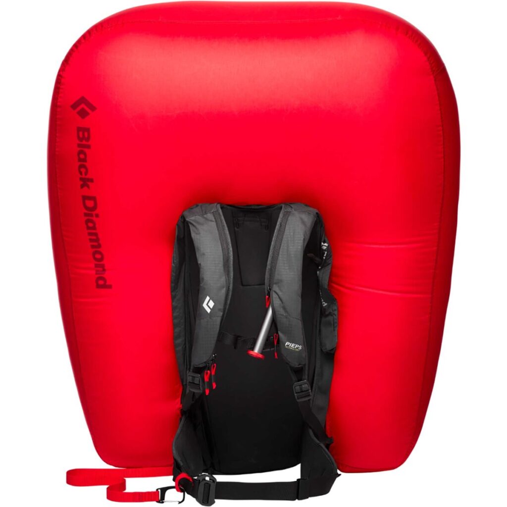 Anti avalanche bag with a huge inflatable portion that lifts you to the surface. 