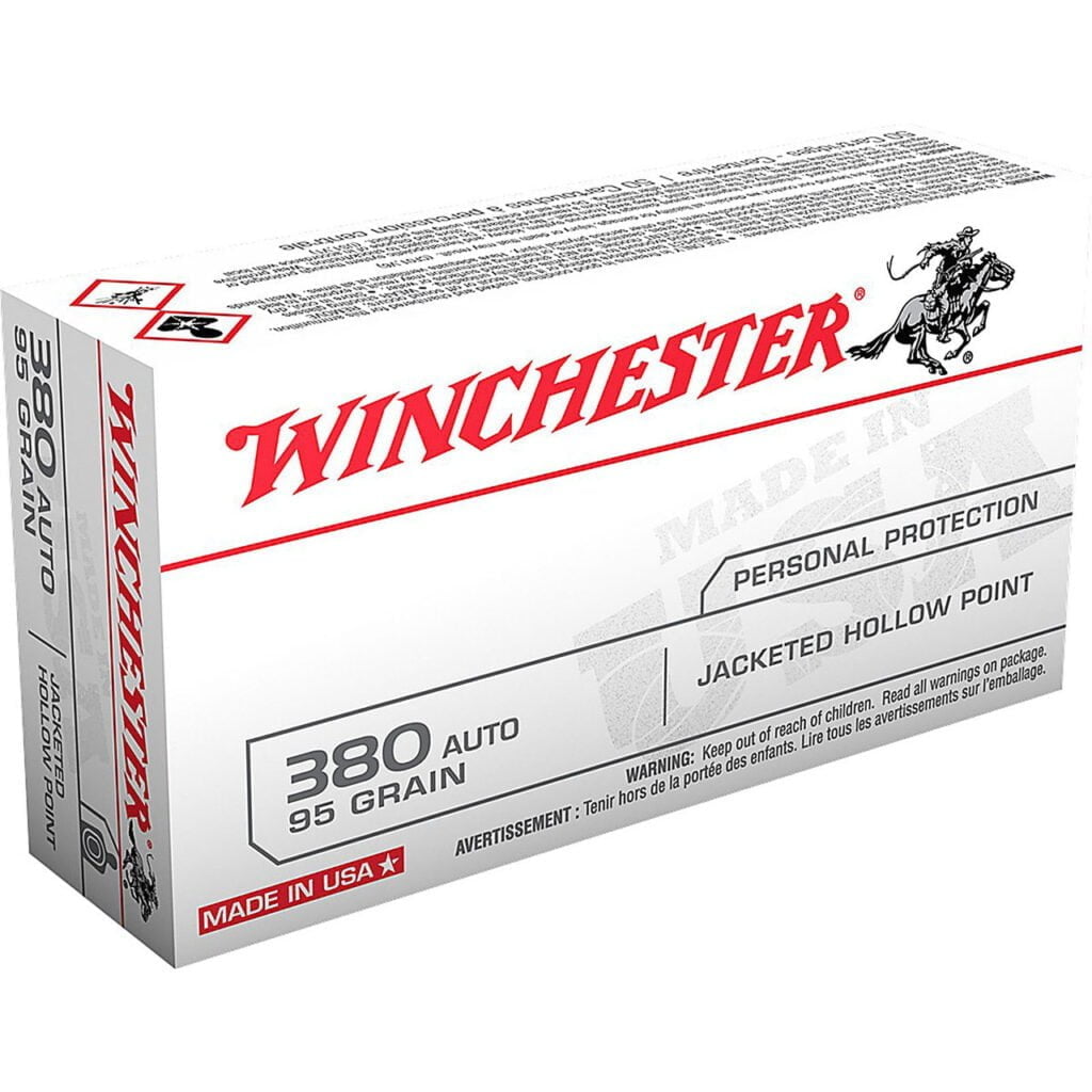 Winchester White Box ammo, get your JHP 380.