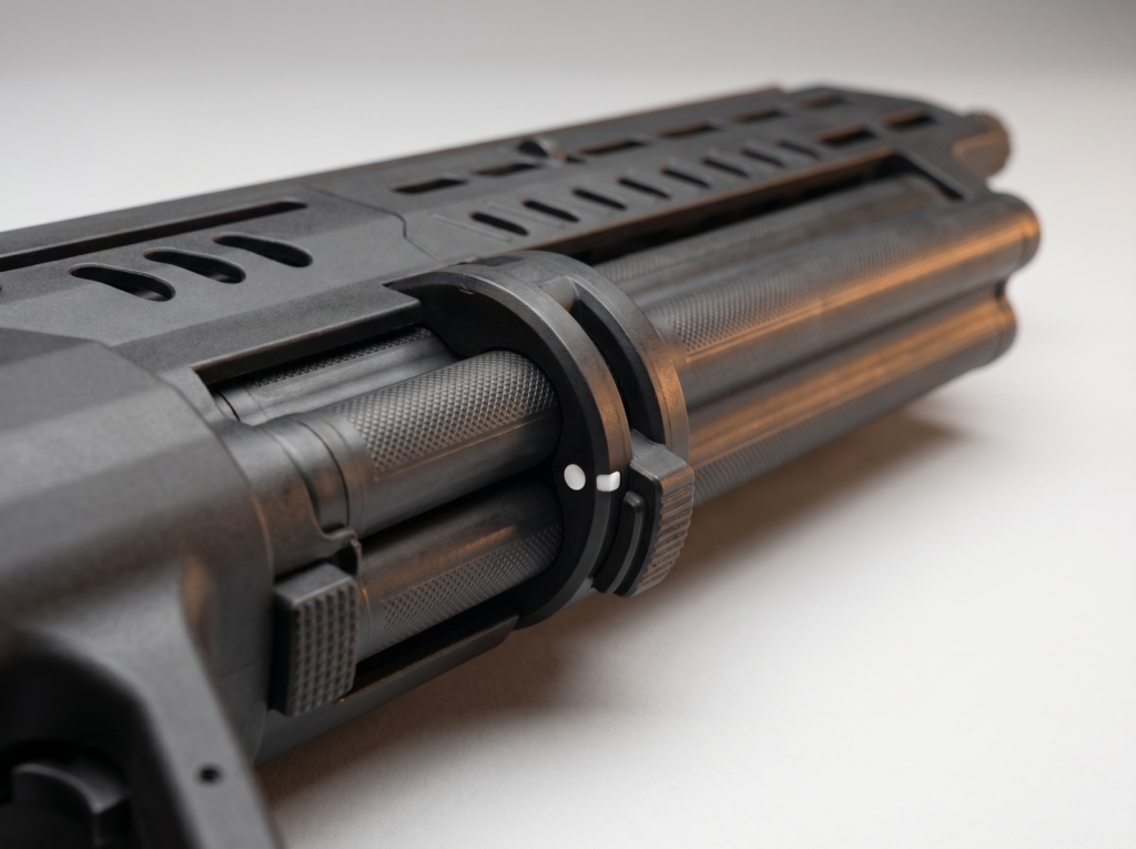 IWI Tavor TS12 Review (2026) 18 Macro close-up of the IWI Tavor TS12 rotating triple-tube magazine system with rotation indicator visible
