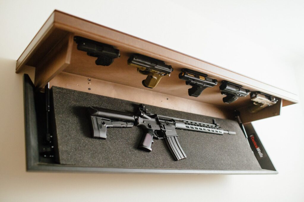 Concealed gun safe in a shelf