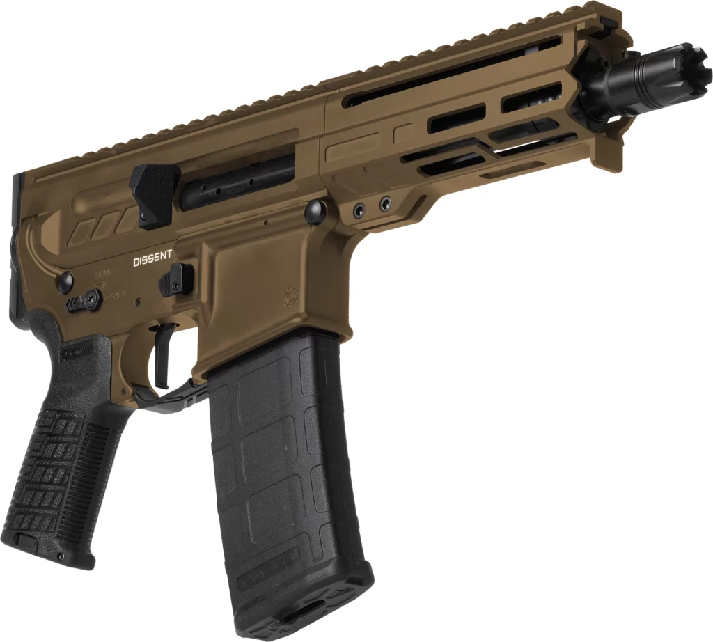 CMMG DIssent is a great semi-auyo pistol that is designed without a brace or buffer.