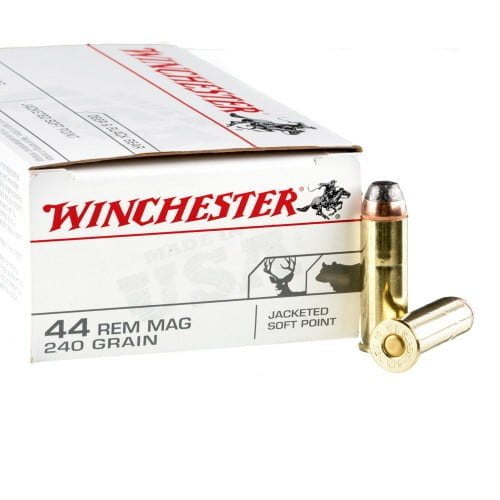 Winchester White Box 44 Magnum ammunition. 