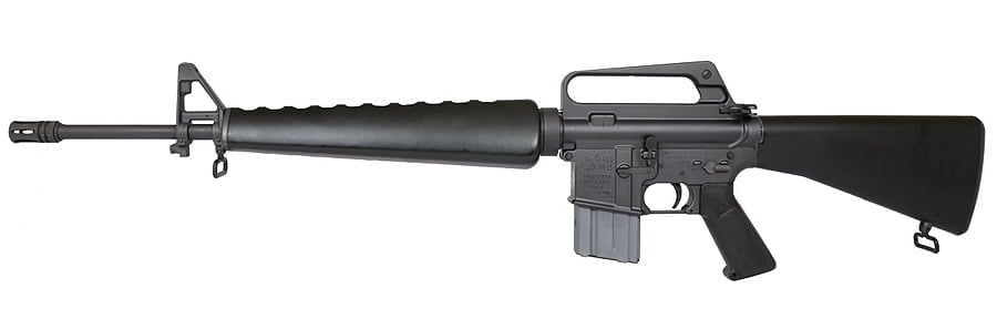 The Colt M16, the original military AR-15 that evolved from the AR-10 that was designed by Eugene Stoner. 