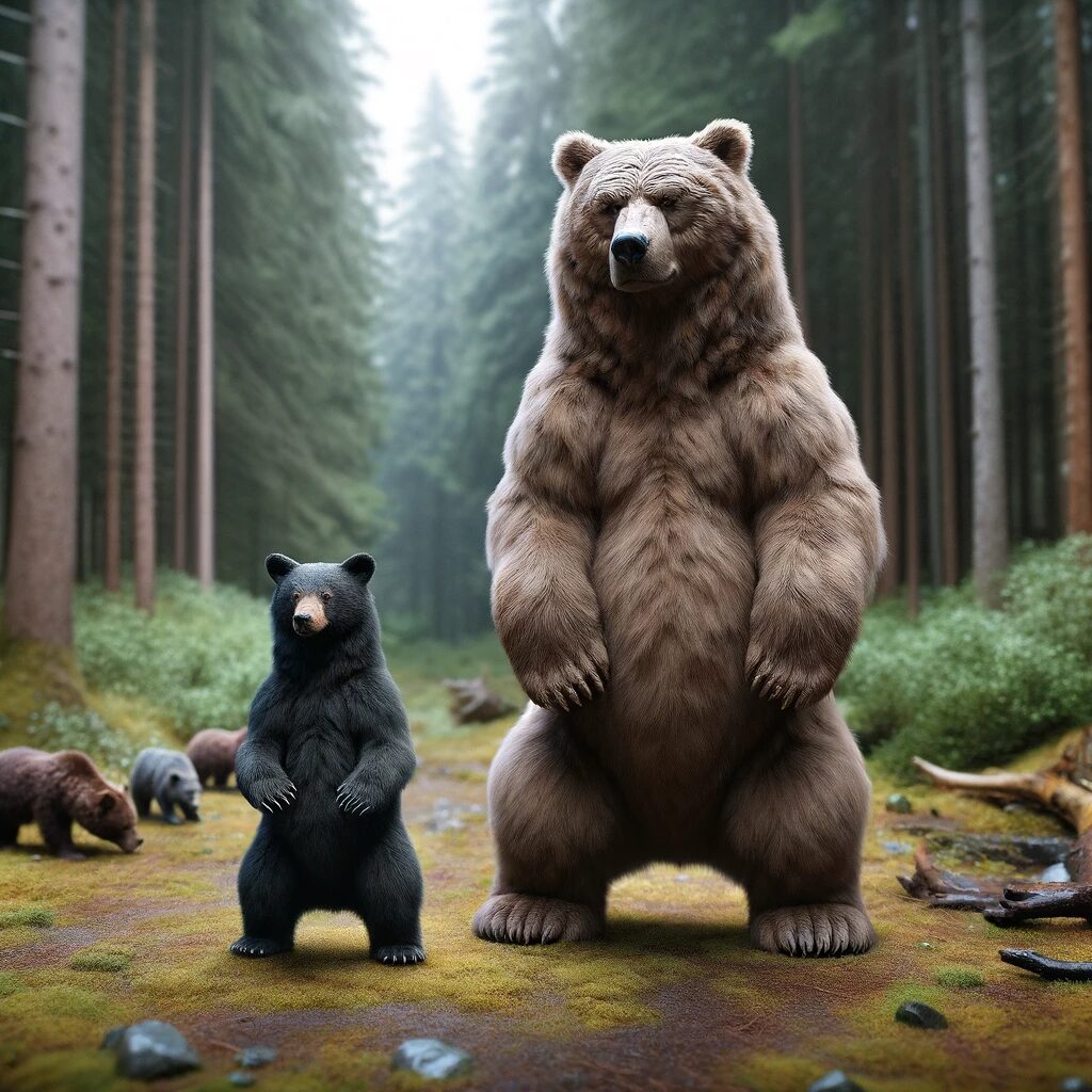 A Grzzly Bear next to the much less dangerous Black Bear. It pays to know the difference if you're going to meet them.