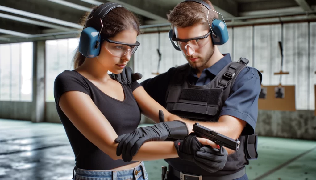 A new shooter takes her first lesson