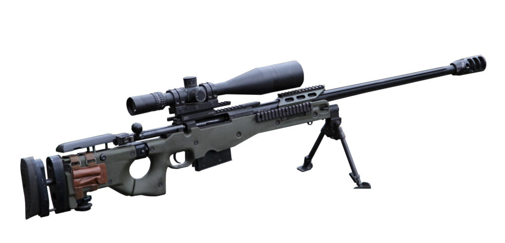 Accuracy International Arctic Warfare Magnum. The British military rely on this sniper rifle.