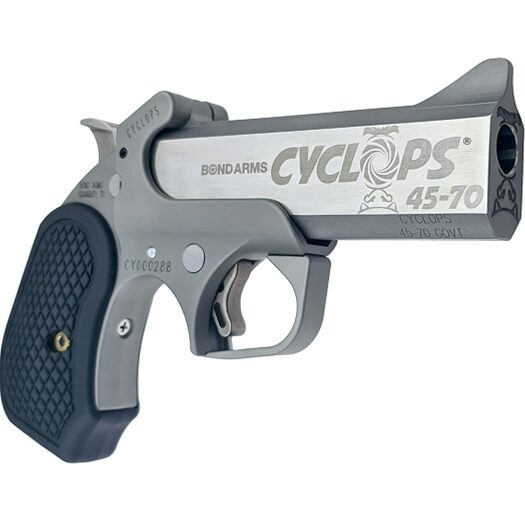 The Bond Arms Cyclops. A one-shot Derringer pistol that shoots rifle ammo. It's all sorts of fun, but the recoil is insane.