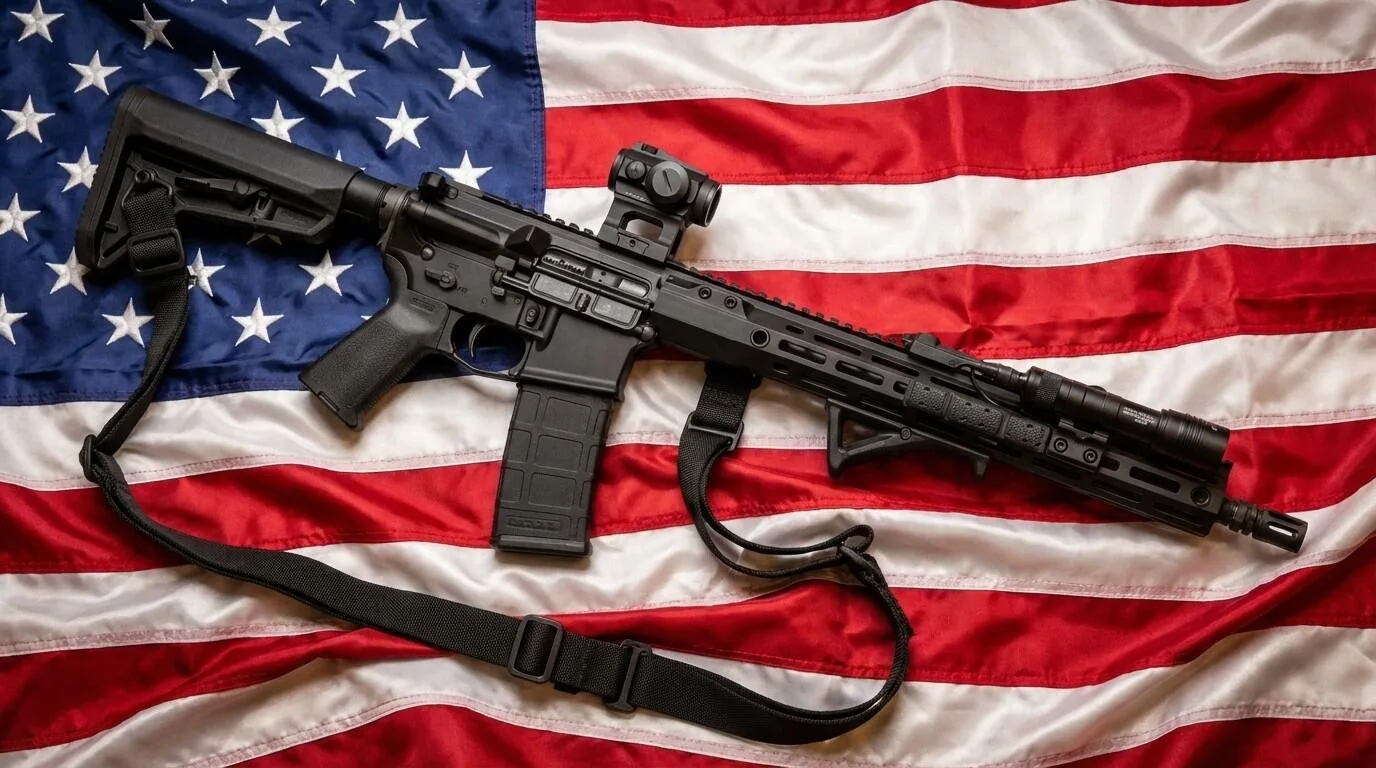AR-15 rifle with weapon light and red dot