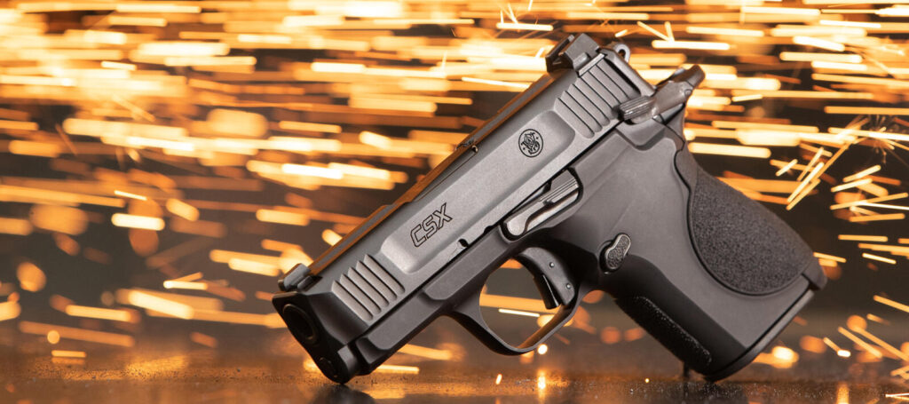 Best Guns for Small Hands (2026): 10 Pistols That Actually Fit 18 Smith and Wesson CSX 9mm metal-frame hybrid micro-compact pistol product photo