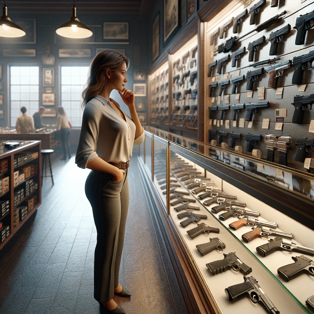 Best Guns for Women: A No-Nonsense Guide 6 Woman browsing firearms in a gun shop