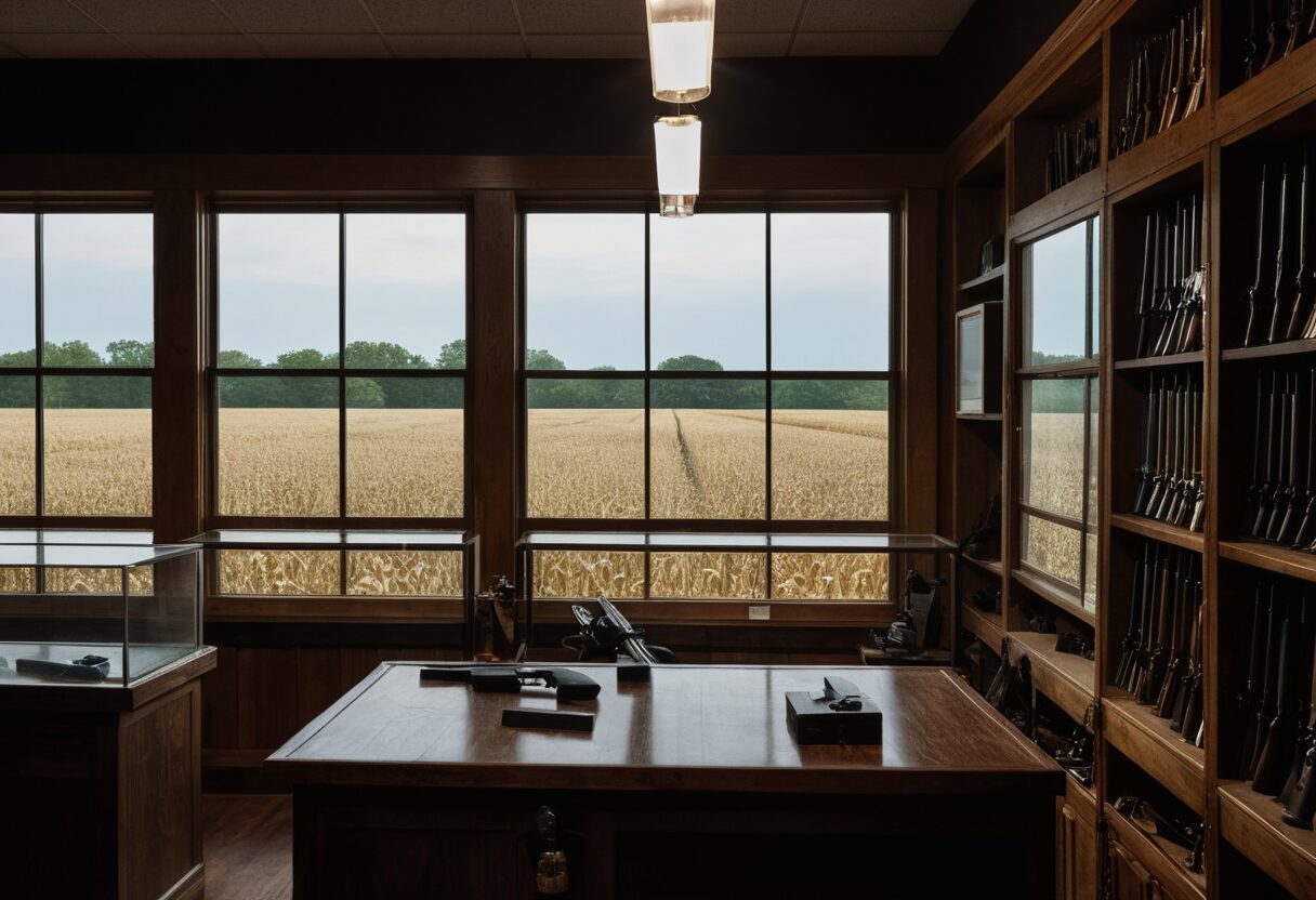 Best gun stores in Illinois, interior of a Chicago-area FFL dealer with handgun display counter