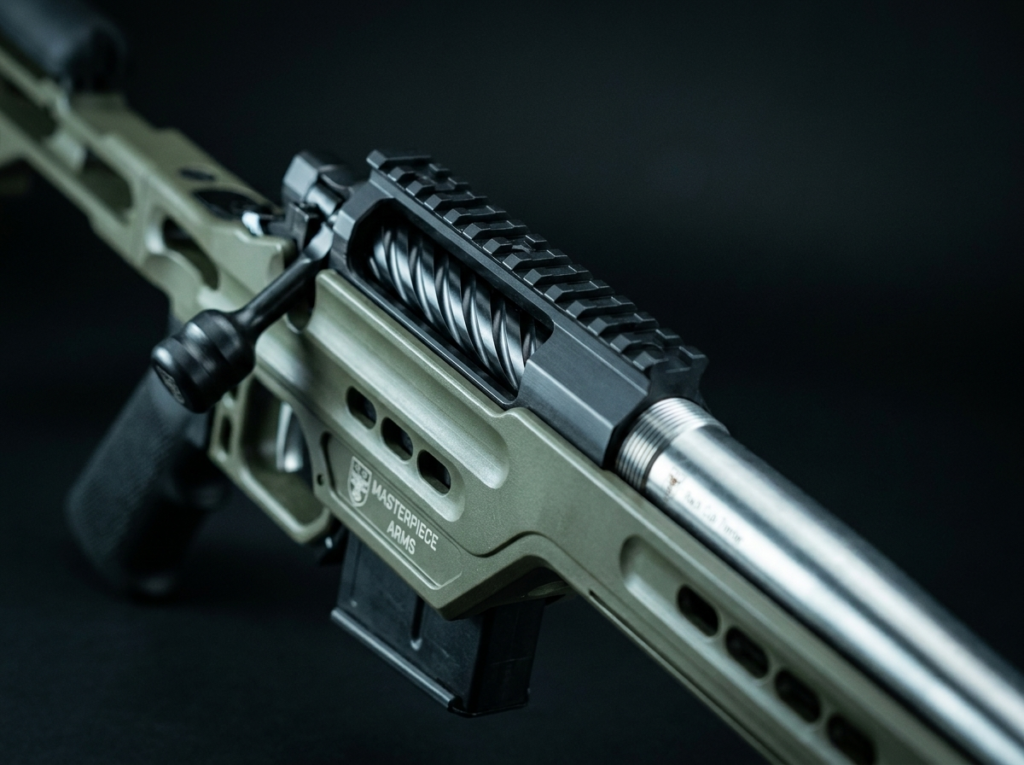 MPA BA Hybrid Review (2026): The PRS Dominator, Tested 5 Macro detail of the spiral-fluted bolt, 20 MOA rail and MasterPiece Arms Hybrid chassis