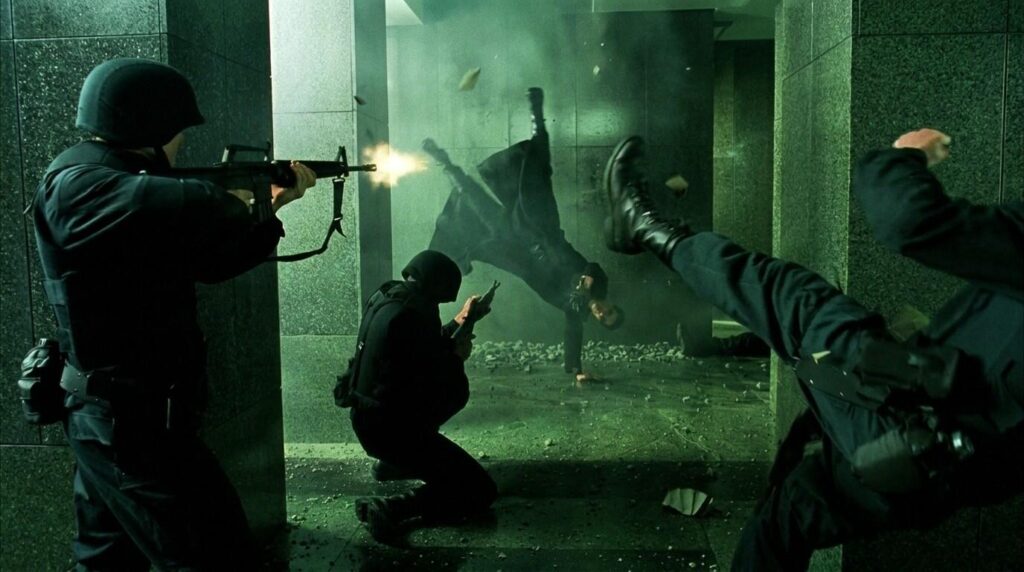 The Guns of The Matrix (1999): Every Weapon Identified 31 Neo does a cartwheel while firing submachine guns in The Matrix