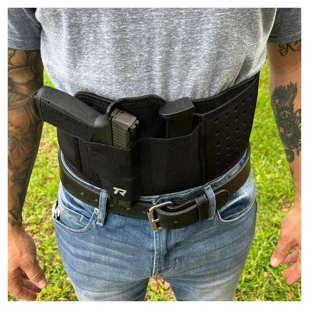 Rounded by Concealment Express belly band holster with a pistol and spare magazine