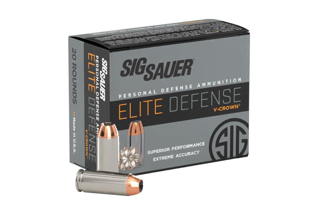 SIG Sauer Elite Defense V-Crown 10mm Auto 200 grain jacketed hollow point ammunition box