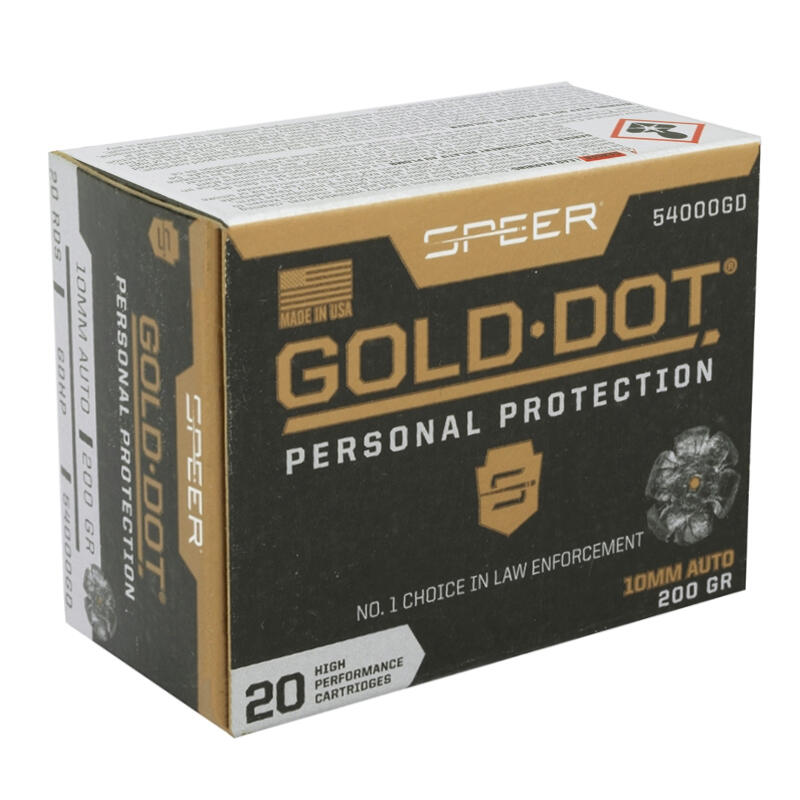 Best 10mm Ammo (2026): Self-Defense, Hunting, and Range 20 Speer Gold Dot 10mm 200gr JHP law enforcement ammo
