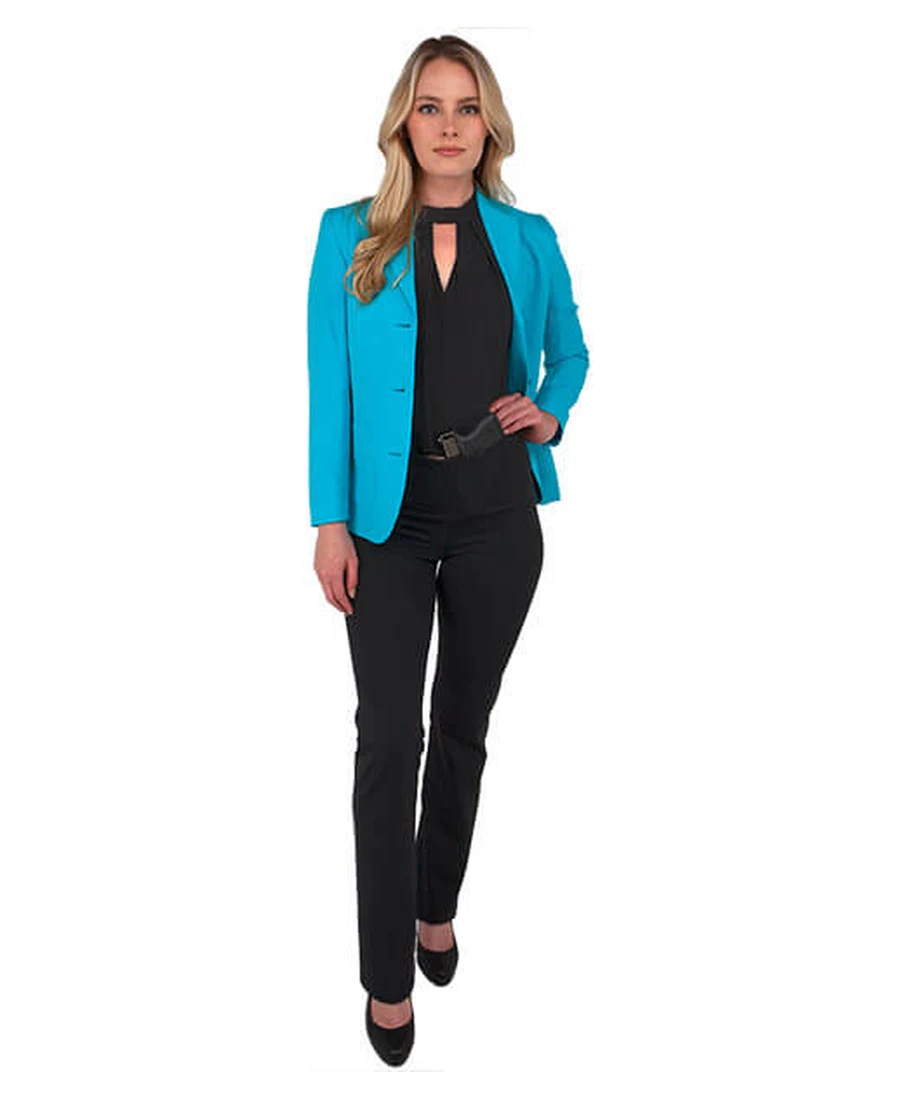 UnderTech UnderCover concealed carry bootcut leggings worn with a blazer for work