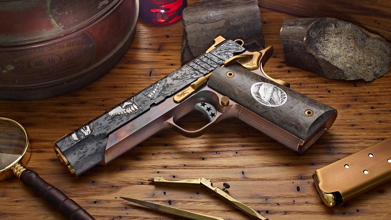 Cabot Apex Jurassic, a 1911 made from ancient meteorite and Damascus steel