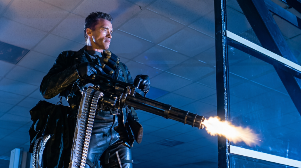 The Guns of The Terminator (1984 & 1991): Every Weapon Identified 20 Terminator Guns - Minigun with Arnie taking on the local police department