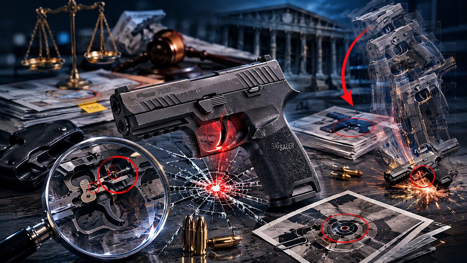 Sig Sauer P320 striker-fired pistol on neutral background. Drop-fire and uncommanded discharge analysis