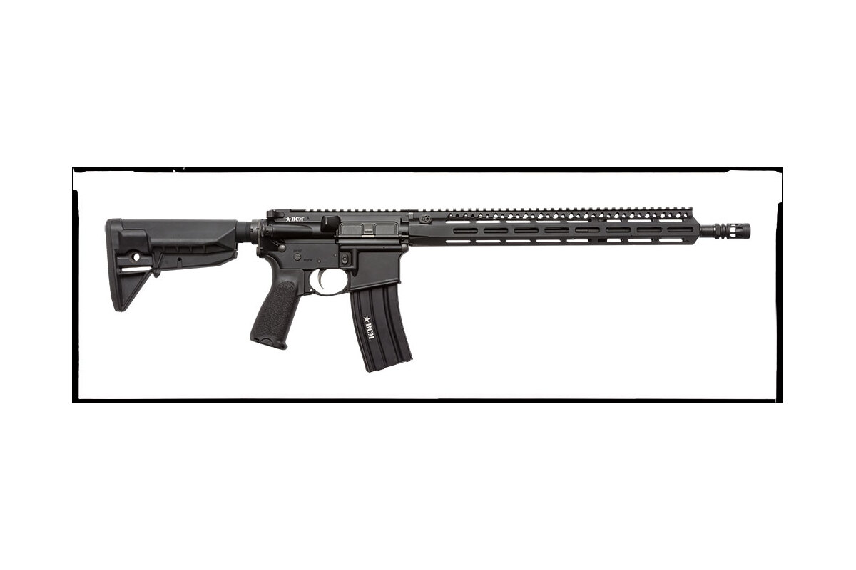 BCM RECCE-16 MCMR Review (2026): 1,500-Round Test of the Duty-Grade Workhorse 12 BCM RECCE-16 MCMR 16-inch 5.56 NATO AR-15 rifle, factory product photograph in profile showing the full rifle with BCMGUNFIGHTER stock, MCMR-15 M-LOK handguard, and Mod 0 compensator