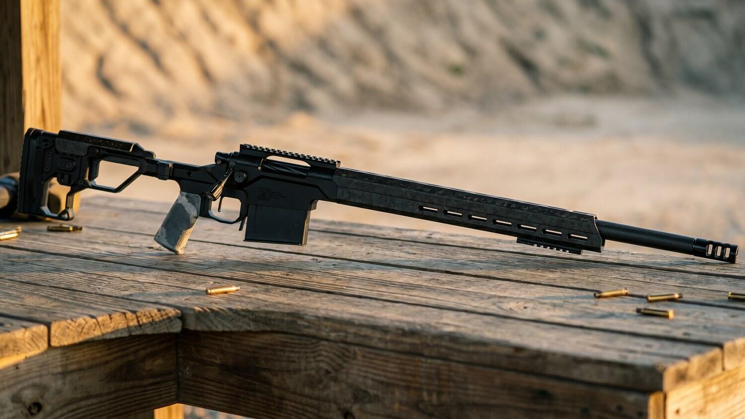 Christensen Arms MPR Review (2026): 500 Round Test of the Carbon Fiber Precision Rifle 2 Christensen Arms MPR 6.5 Creedmoor bolt-action precision rifle with carbon fiber wrapped barrel and aluminum chassis on weathered wooden range bench at golden hour