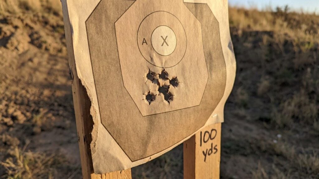 Christensen Arms MPR Review (2026): 500 Round Test of the Carbon Fiber Precision Rifle 10 Five-shot sub-MOA group from the Christensen Arms MPR 6.5 Creedmoor at 100 yards on an IPSC silhouette target near the A-zone X-ring