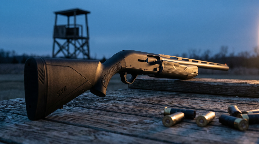 Beretta A400 Xcel Sporting Review 9 Winchester SX4 semi-auto shotgun at sporting clays course in blue-hour twilight