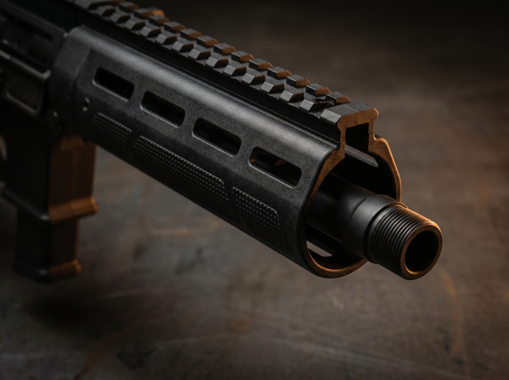 Extar EP9 Review (2026): 500 Round Test of the Budget PCC King 4 Extar EP9 M-LOK handguard and 1/2x28 threaded muzzle macro detail
