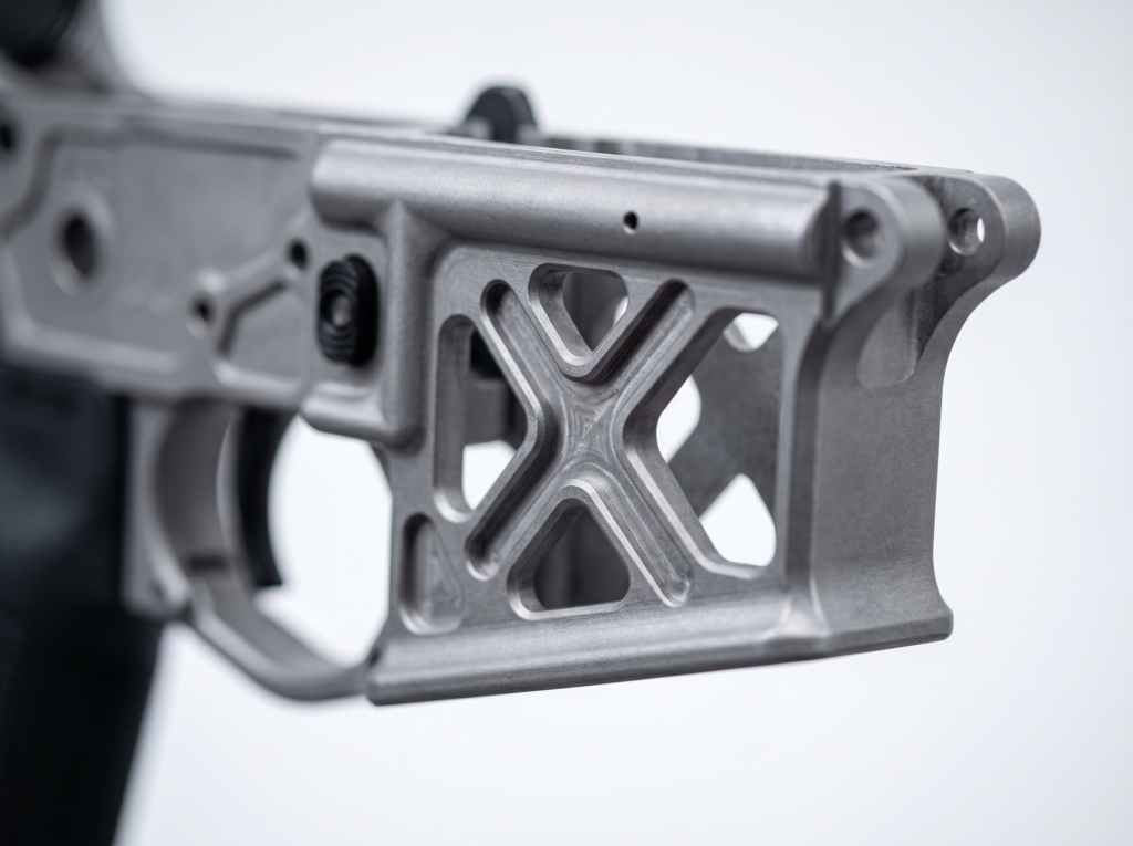 Faxon ION-X Hyperlite Review (2026): The Sub-5-Pound 16" AR-15 Tested 9 Macro close-up of Faxon ION-X Hyperlite skeletonized X-pattern magwell on 7075-T6 forged aluminum X-Tra Lite lower receiver
