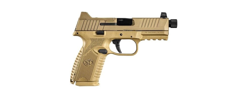 Best Gun Deals This Week (May 2026): 5 Cuts to Watch 3 FN 509 Compact Tactical FDE 9mm pistol with threaded barrel, right side view