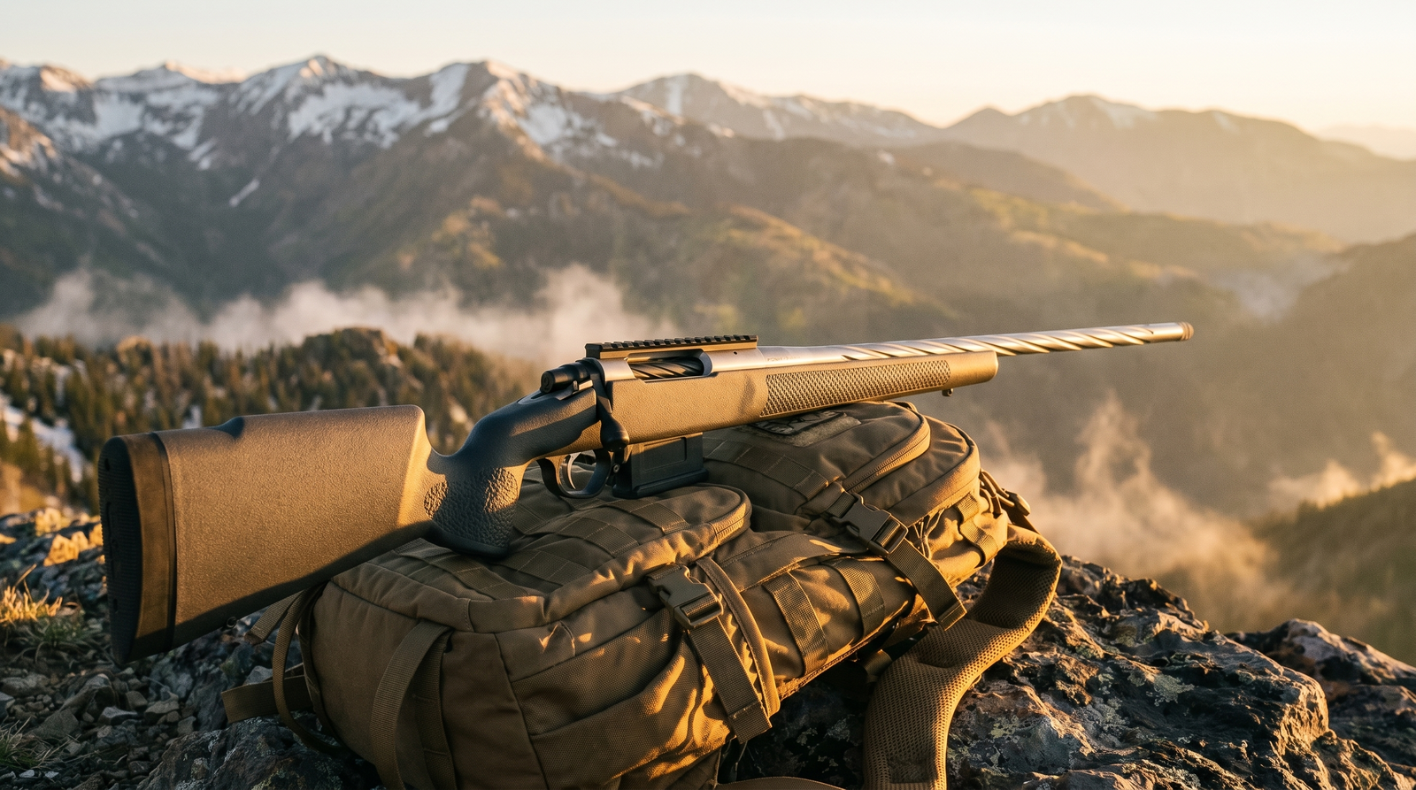 Seekins Havak PH2 review hero — Charcoal Gray Cerakote 6.5 Creedmoor bolt-action rifle on tan tactical hunting pack along Rocky Mountain ridgeline at golden hour