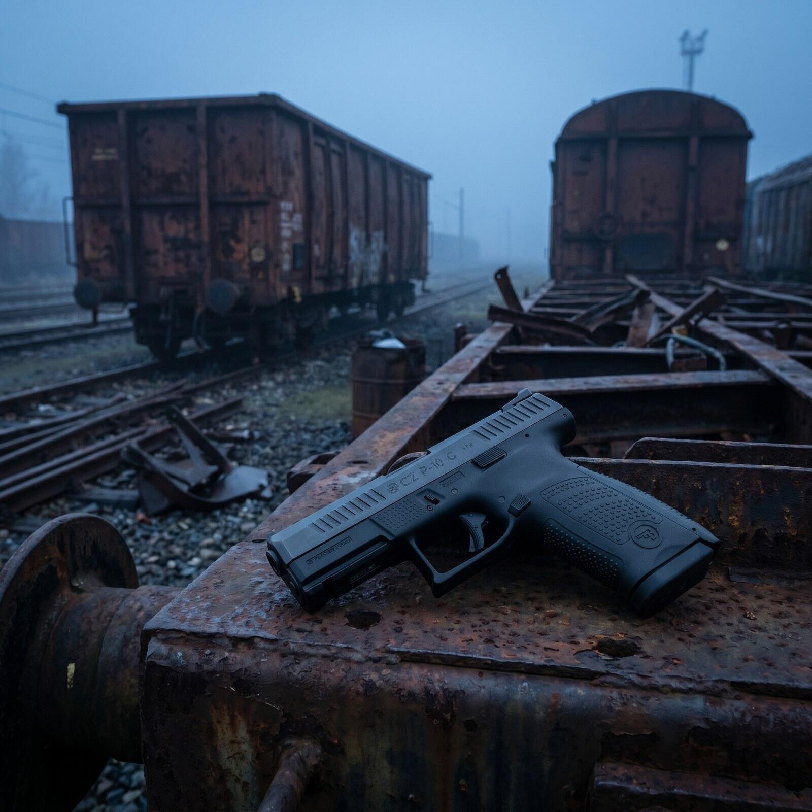 CZ P-10 C Review: 1,500 Rounds With the Glock 19 Killer (2026) 2 CZ P-10 C pistol in a foggy railyard