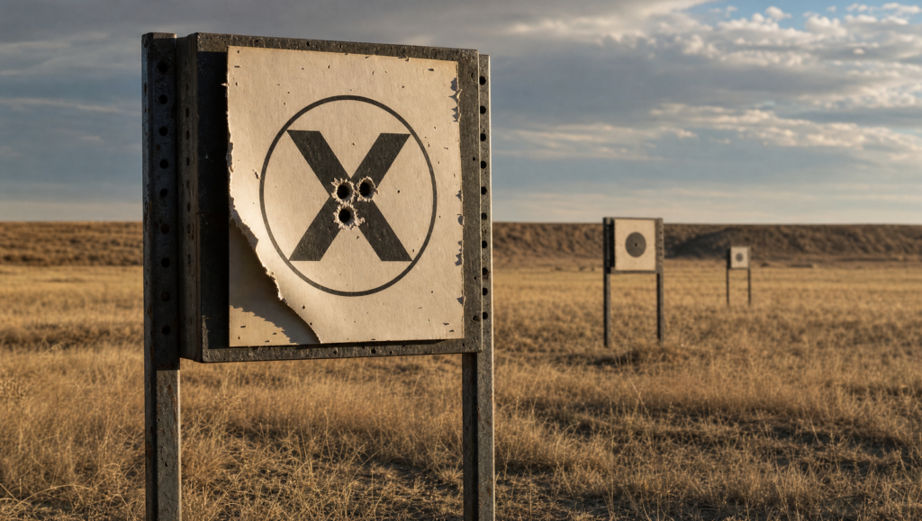Barrett M99 Review (2026): The Affordable Barrett 50 BMG 15 Paper target at 1000 yards showing a tight group of 50 BMG bullet holes inside the X-ring