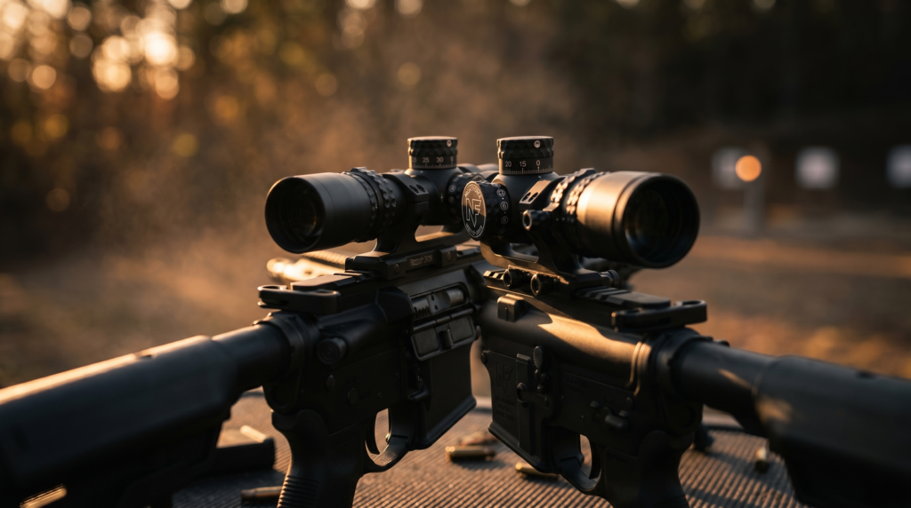 10 Best LPVOs in 2026: Tested and Ranked 13 Nightforce NX8 1-8x24 F1 LPVO mounted on AR-15 at golden hour range