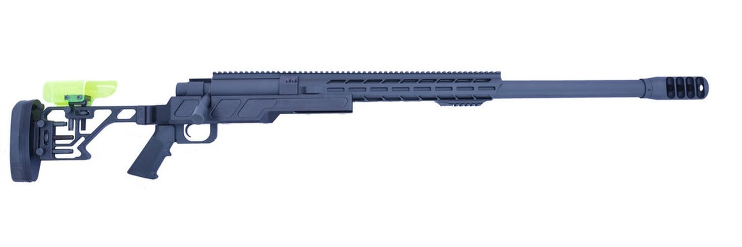Noreen ULR 2.0 .50 BMG bolt-action rifle full profile right side with adjustable cheek riser and muzzle brake