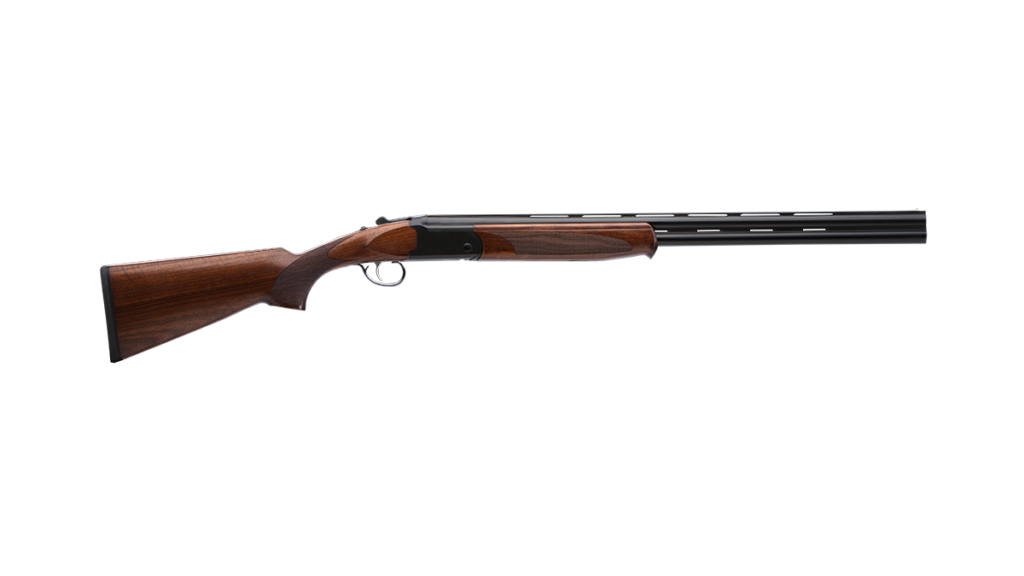 Stevens 555 over under shotgun with black receiver and Turkish walnut stock