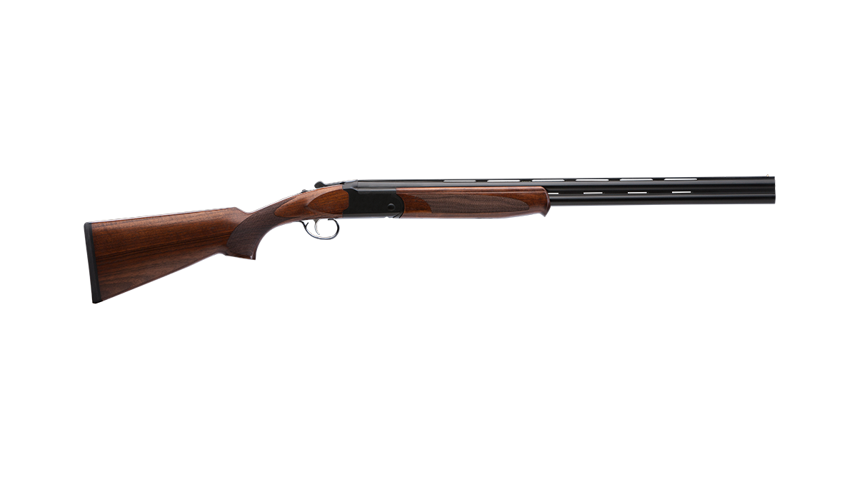 8 Best Over/Under Shotguns Under $1,000 in 2026 15 Stevens 555 over and under shotgun propped on the corner of a concrete trap-shooting station with spent 12-gauge hulls in foggy overcast midday light
