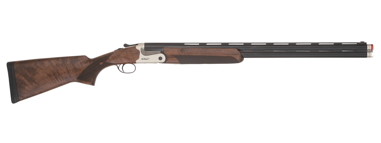 8 Best Over/Under Shotguns Under $1,000 in 2026 16 Two TriStar Trinity over and under shotguns standing in a competition gun rack at an indoor sporting clays clubhouse with pale ash lockers, polished concrete floor, and cool overhead industrial daylight