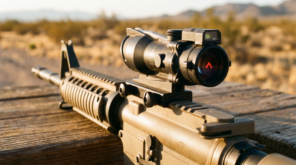 8 Best Prism Scopes in 2026: Tested and Ranked 27 Trijicon ACOG TA31 4x32 combat optic with chevron reticle on M4 carbine