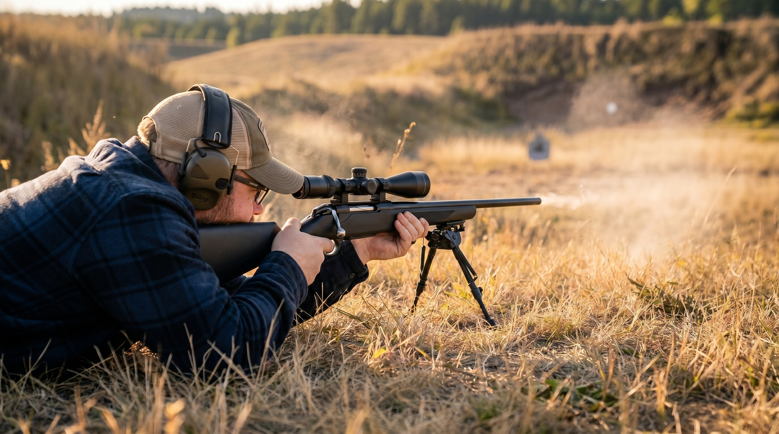 9 Best Varmint Rifles (2026): Prairie Dogs to Coyotes, Tested 1 Author firing the Tikka T3x Lite prone over a bipod on an open prairie range at golden hour