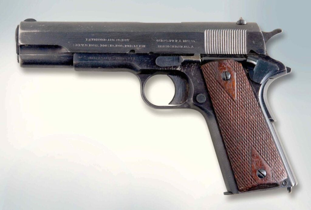 What's the Oldest Gun Still Being Made Today? 4 A Colt M1911 .45 pistol, a design over a century old still made by dozens of firms