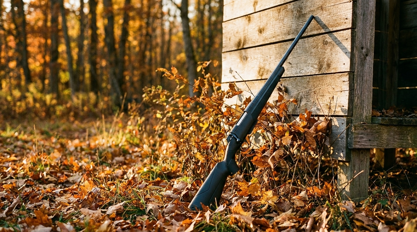 6 Best .400 Legend Rifles for 2026 (Straight-Wall Tested) 2 Winchester XPR .400 Legend rifle at an autumn deer blind at golden hour