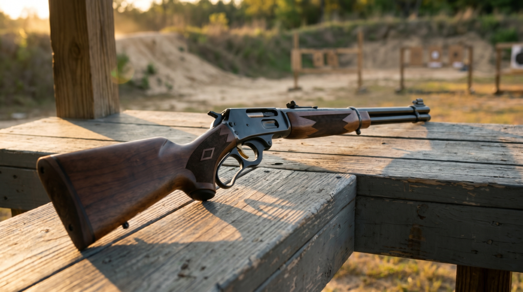 Marlin 336 Review: A Season in the Deer Woods with the Ruger-Made .30-30 (2026) 3 Marlin 336 review: walnut-stocked .30-30 lever-action rifle on a range bench at golden hour