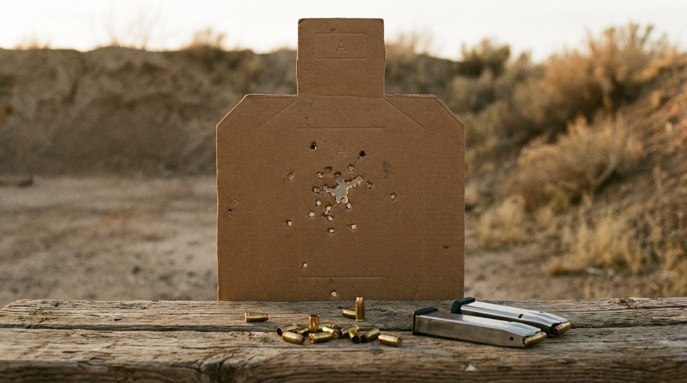 Springfield Prodigy target group showing a tight 9mm cluster